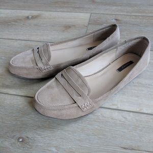 Beige penny loafers